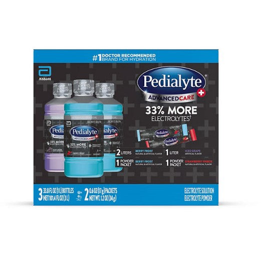 Pedialyte AdvancedCare Plus Electrolyte Solution (1 Liter - 3 ct. + 2 Powder Packets)