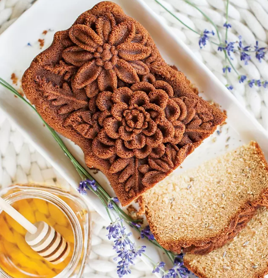 Nordic Ware Toffee Wildflower Loaf Pan with Loaf Keeper