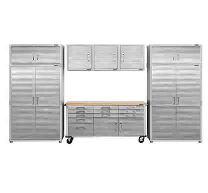 Seville Classics UltraHD 8-Piece Steel Garage Cabinet Storage Set With Rolling Workbench, 14 Feet Wide