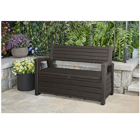 Keter Hudson Plastic Storage Bench, Non-Brushed Brown