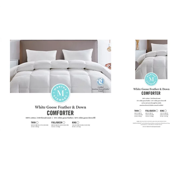 Martha Stewart 240 Thread Count White Goose Feather and Down Comforter (Various Sizes)