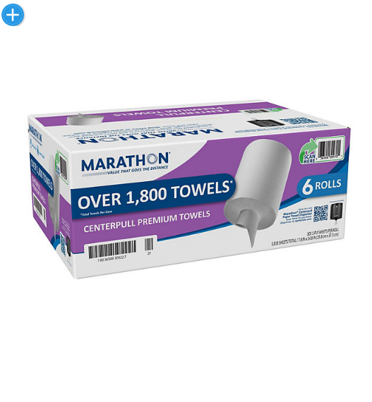 Marathon Premium Centerpull 1-Ply Paper Towels, White (303 sheets/roll, 6 rolls)