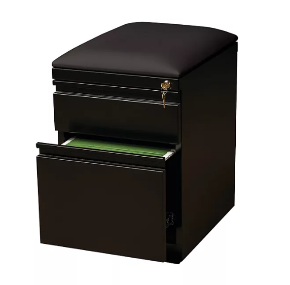 Hirsh 20" Deep 2-Drawer Mobile Pedestal File Cabinet With Seat Cushion, Black