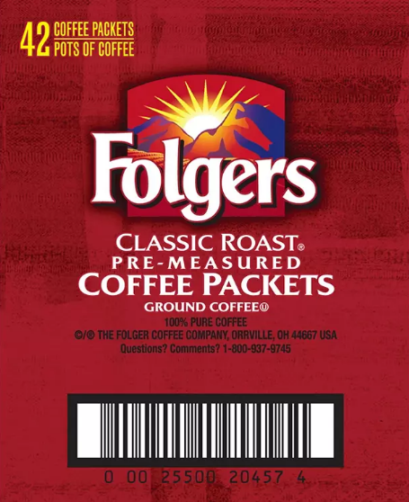 Folgers Classic Roast Ground Coffee Packets (1.2 oz., 42 ct.)