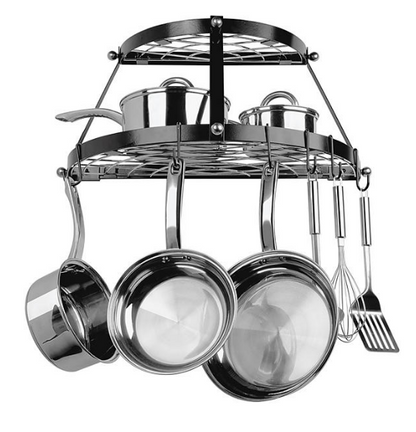 Range Kleen Black Enameled Double Shelf Wall-Mounted Pot Rack