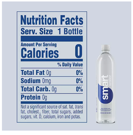 Glaceau SmartWater Distilled Water bottles (1 L., 15 pk.)