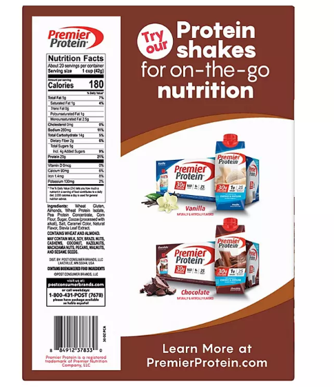 Premier Protein Chocolate Almond Cereal (30 oz., 2 pk.)