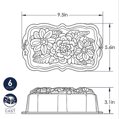 Nordic Ware Toffee Wildflower Loaf Pan with Loaf Keeper