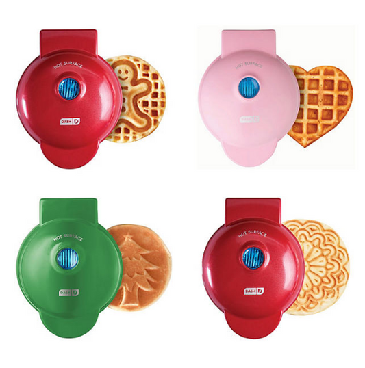 Dash Holiday Mini Maker Set of 4, Heart, Gingerbread and Christmas Tree Mini Waffle Maker