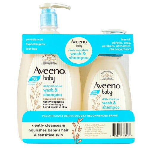 Aveeno Baby Daily Moisture Wash & Shampoo (33 fl. oz. and 12 fl. oz.)