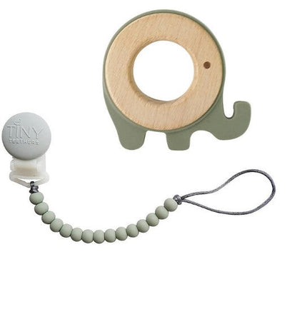 Tiny Teethers Silicone and Beech Teether with Pacifier Clip (Choose Your Color)