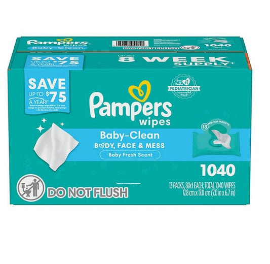 Pampers Scented Baby Wipes, Baby Fresh, 13 Pop-Top Packs (1040 ct.)