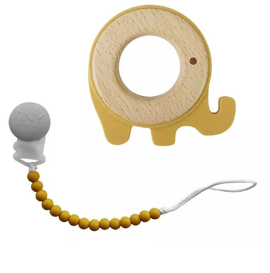 Tiny Teethers Silicone and Beech Teether with Pacifier Clip (Choose Your Color)