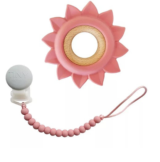 Tiny Teethers Silicone and Beech Teether with Pacifier Clip (Choose Your Color)