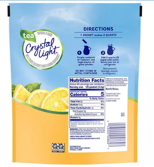 Crystal Light Lemon Iced Tea Naturally Flavored Powdered Drink Mix (16 ct.)