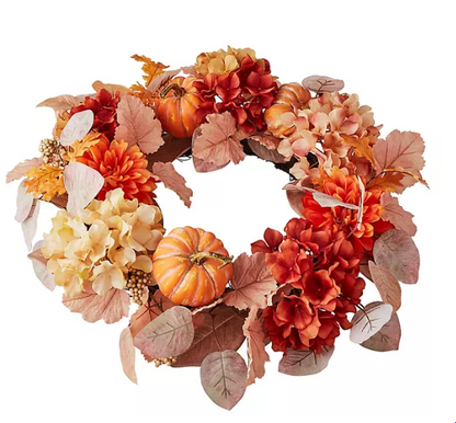 Member's Mark 26" Harvest Wreath, Dahlia/Pumpkin