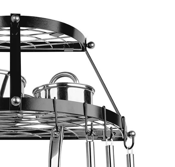 Range Kleen Black Enameled Double Shelf Wall-Mounted Pot Rack