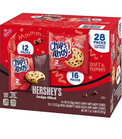 CHIPS AHOY! Chewy and Hershey Filled Chocolate Chip Cookies Variety Pack (28 pk.)