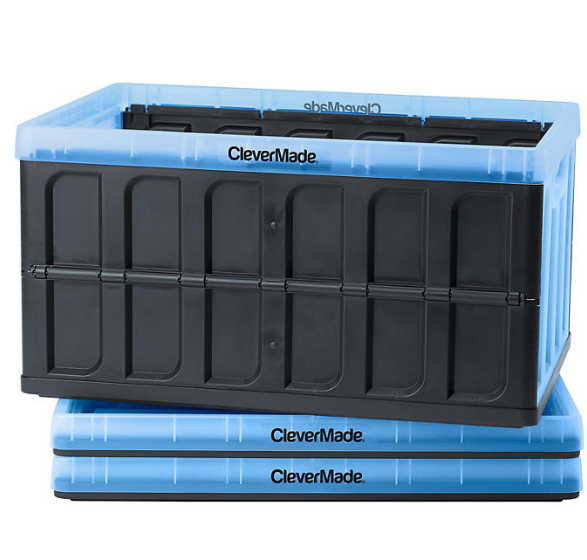 CleverMade 62L Collapsible Storage Bin, No Lid, Black/Translucent Blue, 3 Pack