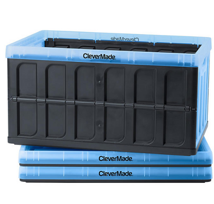 CleverMade 62L Collapsible Storage Bin, No Lid, Black/Translucent Blue, 3 Pack