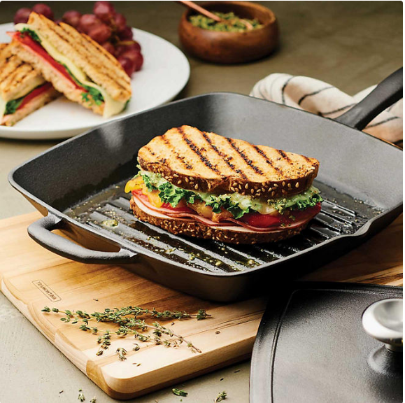 Tramontina 11" Pre-Seasoned Cast Iron Grill with Panini Press