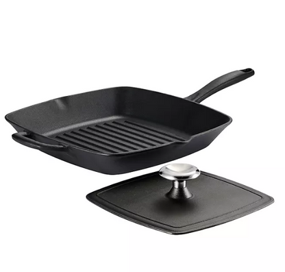 Tramontina 11" Pre-Seasoned Cast Iron Grill with Panini Press