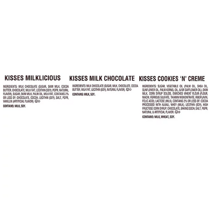 HERSHEY'S KISSES Assortment Bag with HERSHEY'S KISSES Milklicious, HERSHEY'S KISSES COOKIES 'N' CREME, HERSHEY'S KISSES Milk Chocolate (38 oz.)