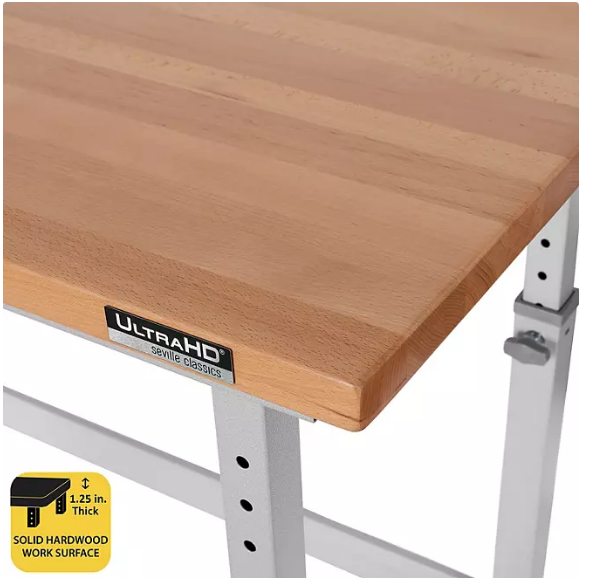 Seville Classics® UltraHD® Height Adjustable Workbench, 60" W x 24" D x 28.5-42"H