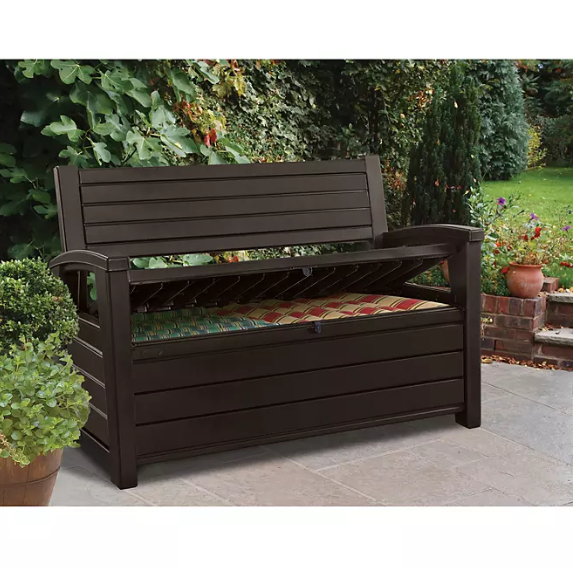 Keter Hudson Plastic Storage Bench, Non-Brushed Brown