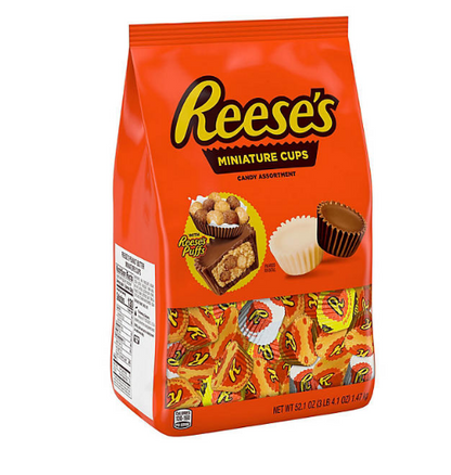 REESE'S Miniatures Chocolate and White Creme Peanut Butter Assortment Cups, Individually Wrapped, Bulk Candy Bag (52.1 oz.)