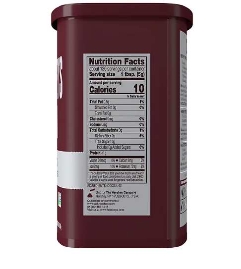 HERSHEY'S Natural Unsweetened Cocoa, Gluten Free, Can (23 oz.)(2 PK)