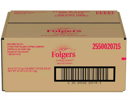 Folgers Classic Roast Ground Coffee, Filter Packs (0.9 oz., 40 ct.)