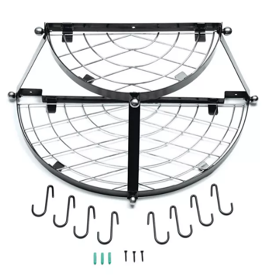 Range Kleen Black Enameled Double Shelf Wall-Mounted Pot Rack