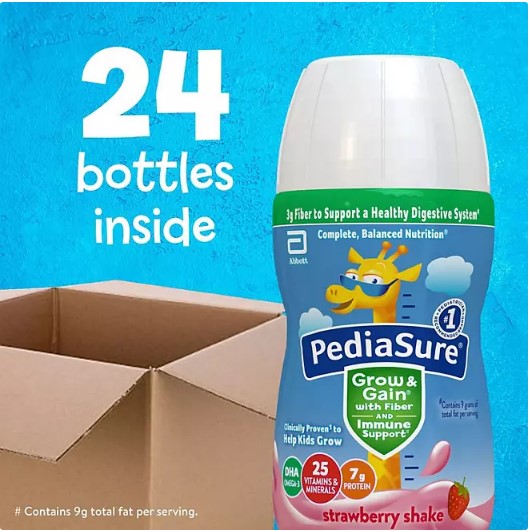 PediaSure Nutritional Grow & Gain Shake with Fiber and Immune Support, Strawberry (7.4 fl. oz., 24 pk.)