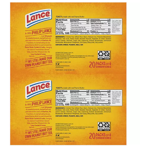 Lance Toasty Peanut Butter Sandwich Crackers (1.29 oz., 40 ct.)