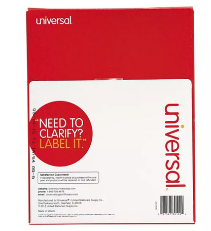 Universal Permanent Labels, Laser, 1" x 2 5/8", White, 3000ct.