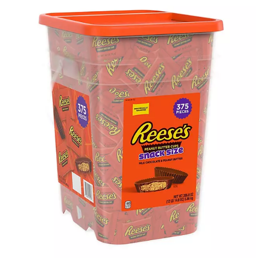 REESE'S Milk Chocolate Peanut Butter Snack Size Cups, Halloween Candy Bulk Bucket (206.8 oz., 375 pcs)