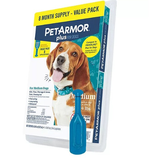 PetArmor Plus Flea and Tick Prevention for Dogs, 8-Month Supply (Choose Your Size)