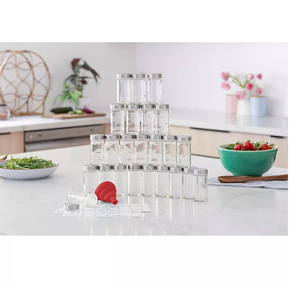 Orii Spice Storage Solution: 24 Glass Jars, Labels & Funnel