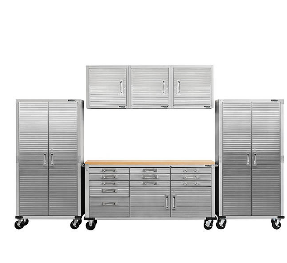 Seville Classics UltraHD 6-Piece Steel Garage Cabinet Storage Set With Rolling Workbench, 12 Feet Wide