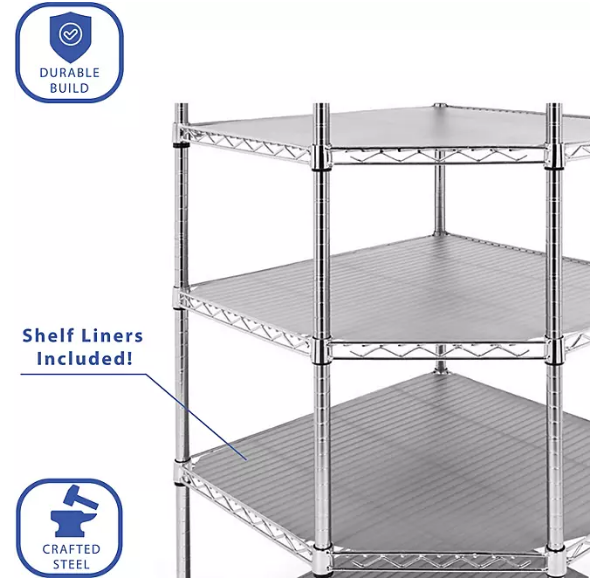 Seville Classics NSF Heavy-Duty Steel 6 Level Corner Shelf, 28" L x 28" W x 75.5" H