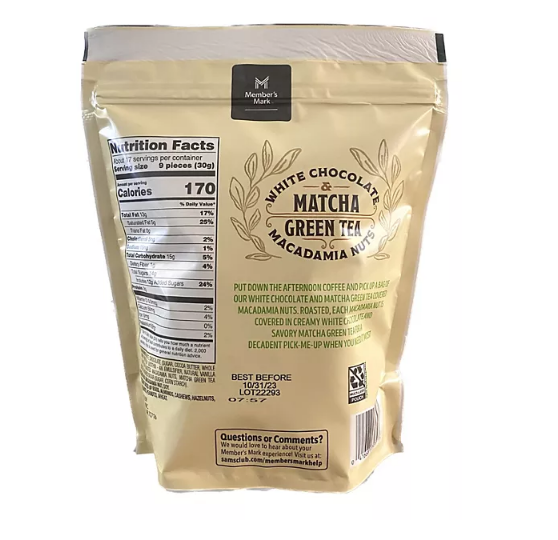 Member's Mark White Chocolate and Matcha Green Tea Covered Macadamia Nuts (18 oz.)