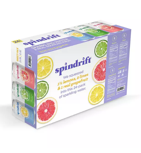 Spindrift Sparkling Water with Real Squeezed Fruit, Variety Pack (12 fl. oz., 24 pk.)