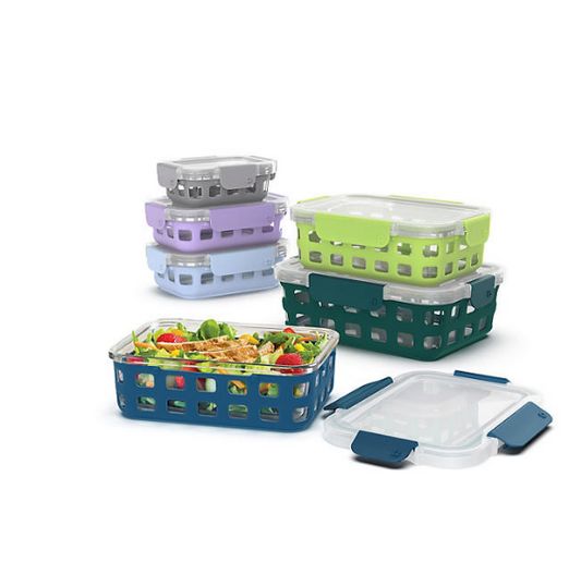 Ello DuraGlass 12-piece Glass Mixed Food Storage Set, Artic Berry