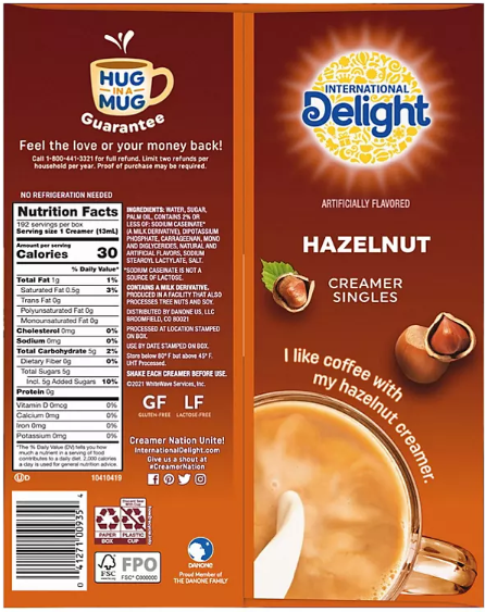 International Delight Hazelnut Coffee Creamer Singles (192 ct.)