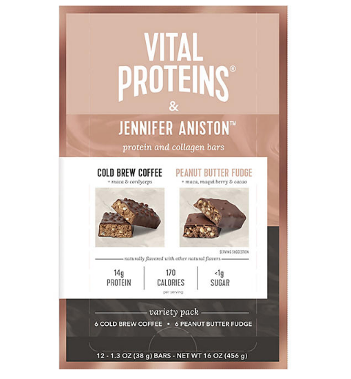 Vital Proteins & Jennifer Aniston Protein and Collagen Bars Variety Pack, Cold Brew Coffee and Peanut Butter Fudge (12 ct.)