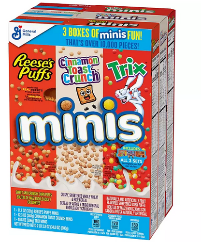 Mini Cereals Variety Pack, Cinnamon Toast Crunch, Trix, Reese's (3 pk.)