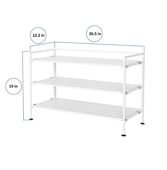 Seville Classics 3-Tier Resin Slat Shoe Rack, 26.5" W x 12.2" D x 19" H