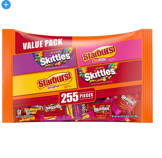 Starburst & Skittles Chewy Candy Assorted Bulk Variety Pack (255 ct., 6.5lbs)