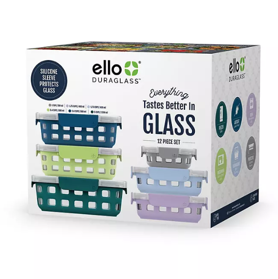 Ello DuraGlass 12-piece Glass Mixed Food Storage Set, Artic Berry